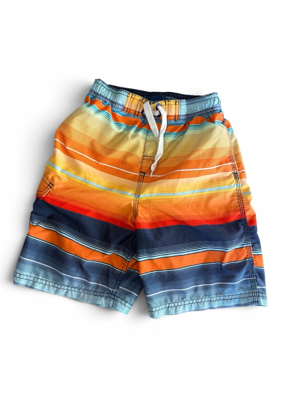 Kanu Surf Orange, Yellow & Blue Striped Boys Swim Trunks Size 7